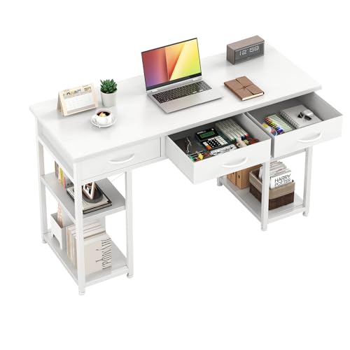 MUTUN Computertisch mit 3 Schubladen & 2 Ablagefächern, 43 Zoll Home Office Schreibtisch Studiertisch, Weiß Kleiner Schreibtisch mit Stauraum für Schlafzimmer, Whiting Desk, Weiß MUTUN Computertisch mit 3 Schubladen & 2 Ablagefächern, 43 Zoll Home Office Schreibtisch Studiertisch, Weiß Kleiner Schreibtisch mit Stauraum für Schlafzimmer, Whiting Desk, Weiß von MUTUN