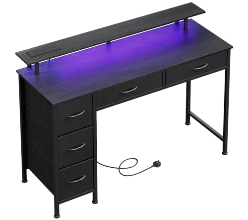 MUTUN Computertisch mit 5 Stoffschubladen, Gaming-Schreibtisch mit LED-Leuchten und Steckdosen, Heimbüro-Schreibtisch mit Monitorständer, Schreibtisch mit USB-Ladeanschluss, 120 cm, Schwarz MUTUN Computertisch mit 5 Stoffschubladen, Gaming-Schreibtisch mit LED-Leuchten und Steckdosen, Heimbüro-Schreibtisch mit Monitorständer, Schreibtisch mit USB-Ladeanschluss, 120 cm, Schwarz von MUTUN