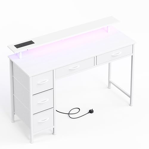 MUTUN Computertisch mit 5 Stoffschubladen, Home-Office-Schreibtisch mit Monitorständer, Gaming-Schreibtisch mit LED-Leuchten und Steckdosen, Schreibtisch mit USB-Ladeanschluss, 120 cm, Weiß MUTUN Computertisch mit 5 Stoffschubladen, Home-Office-Schreibtisch mit Monitorständer, Gaming-Schreibtisch mit LED-Leuchten und Steckdosen, Schreibtisch mit USB-Ladeanschluss, 120 cm, Weiß von MUTUN