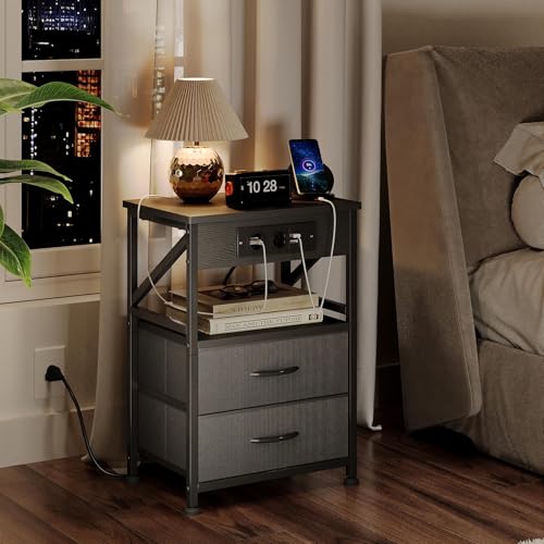 MUTUN Nachttisch 2er Set, Nachttische mit Steckdose, Beistelltisch mit Schublade & Ladefunktion, Nachttische mit 3 AC-Anschlüsse & 2 USB-Anschlüssen, Grau MUTUN Nachttisch 2er Set, Nachttische mit Steckdose, Beistelltisch mit Schublade & Ladefunktion, Nachttische mit 3 AC-Anschlüsse & 2 USB-Anschlüssen, Grau von MUTUN