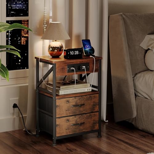 MUTUN Nachttisch 2er Set, Nachttische mit Steckdose, Beistelltisch mit Schublade & Ladefunktion, Nachttische mit 3 AC-Anschlüsse & 2 USB-Anschlüssen, Vintage Braun MUTUN Nachttisch 2er Set, Nachttische mit Steckdose, Beistelltisch mit Schublade & Ladefunktion, Nachttische mit 3 AC-Anschlüsse & 2 USB-Anschlüssen, Vintage Braun von MUTUN