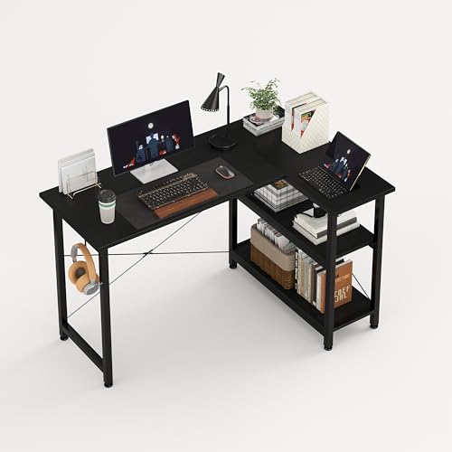 MUTUN Schreibtisch mit 2 Regalen, 120 cm Eckschreibtisch, Pc Tisch, Schreibtisch L Form, Schreibtisch mit Stauraum, Eckschreibtisch mit Stauraum, Schwarz von MUTUN