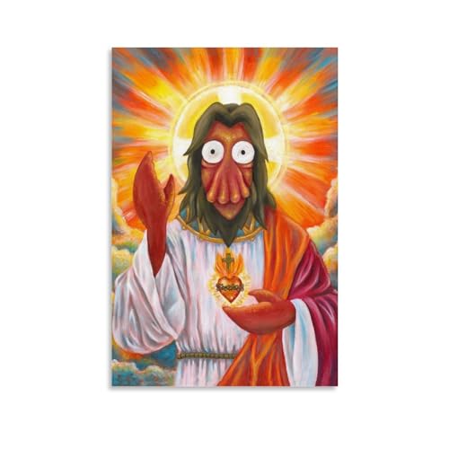 Jesus Futurama Wasserfarbe, Leinwand-Poster, dekoratives Gemälde, Leinwand-Wandposter und Kunstdruck, modernes Familienschlafzimmer-Dekor-Poster, 50 x 75 cm von MUTYNE
