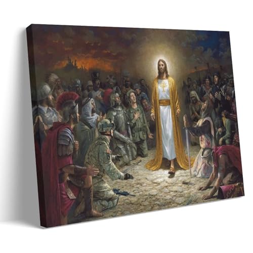 Leinwand-Poster mit Jesus-Soldaten-Anbetung, dekoratives Gemälde, Leinwand-Wandposter und Kunstdruck, modernes Familienschlafzimmer-Dekor-Poster, 30 x 45 cm von MUTYNE