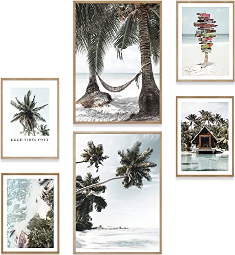 MUUDLY® Premium Poster Set, Moderne Wandbilder für Wohnzimmer und Schlafzimmer, 2 x A3 & 4 x A4, Bilder als Wanddeko (Beach Strand Palmen, ohne Rahmen) von MUUDLY