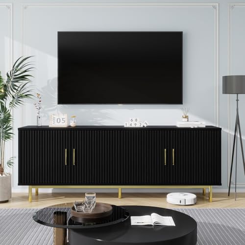 177,8 cm geriffelter TV-Ständer für Fernseher bis 80 Zoll, Entertainment Center mit Stauraum, verstellbares Regal, moderne TV-Konsole für Wohnzimmer und Schlafzimmer, 177,8 cm B x 40 cm T x 63,5 cm H von MUUEGM