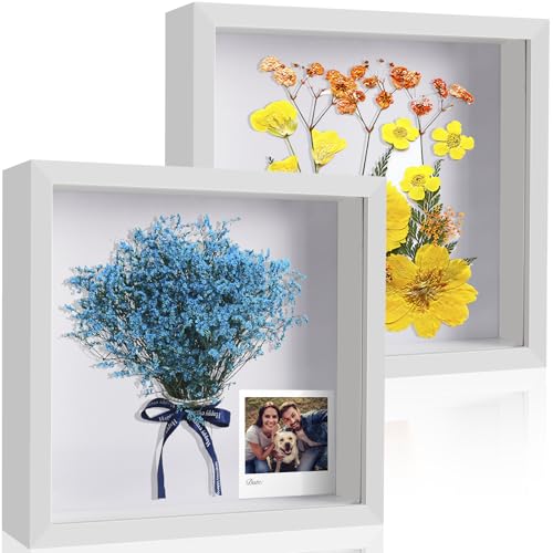 MUUKAIII 2er 3D Bilderrahmen 20 x 20 cm - 3D Objektrahmen Tiefer 3cm - 3D Bilderrahmen zum Befüllen - Objektrahmen Shadow Box - 3D Rahmen für Objekte,Blumen,Hochzeitsstrauß oder Erinnerungsstücke von MUUKAIII