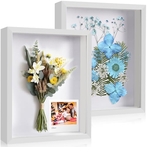 MUUKAIII 2er 3D Bilderrahmen 20 x 25 cm - 3D Objektrahmen Tiefer 3cm - 3D Bilderrahmen zum Befüllen - Objektrahmen Shadow Box - 3D Rahmen für Objekte,Blumen,Hochzeitsstrauß oder Erinnerungsstücke von MUUKAIII