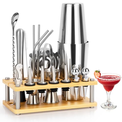 MUUKAIII 750ML Boston Shaker Set, 20 Teiliges Edelstahl Cocktail Zubehör, Profi Barkeeper Set mit Ständer and 4 rutschfeste Silikonpflaster Geschenk für Männer Frauen Freunde MUUKAIII 750ML Boston Shaker Set, 20 Teiliges Edelstahl Cocktail Zubehör, Profi Barkeeper Set mit Ständer and 4 rutschfeste Silikonpflaster Geschenk für Männer Frauen Freunde von MUUKAIII