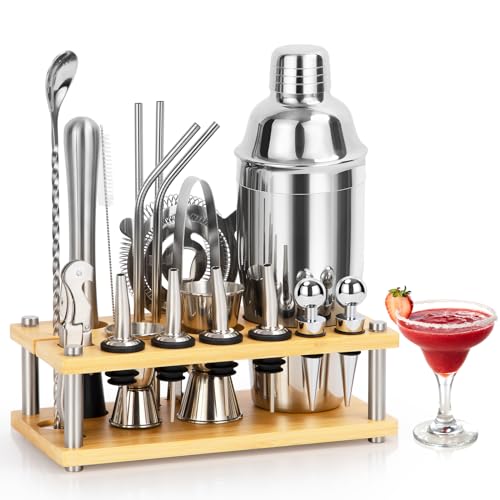 MUUKAIII Cocktail Shaker Set mit Ständer, 750ML 20 Teiliges Edelstahl Cocktail Zubehör, Profi Barkeeper Set mit 4 rutschfeste Silikonpflaster Geschenk für Männer Frauen Freunde MUUKAIII Cocktail Shaker Set mit Ständer, 750ML 20 Teiliges Edelstahl Cocktail Zubehör, Profi Barkeeper Set mit 4 rutschfeste Silikonpflaster Geschenk für Männer Frauen Freunde von MUUKAIII