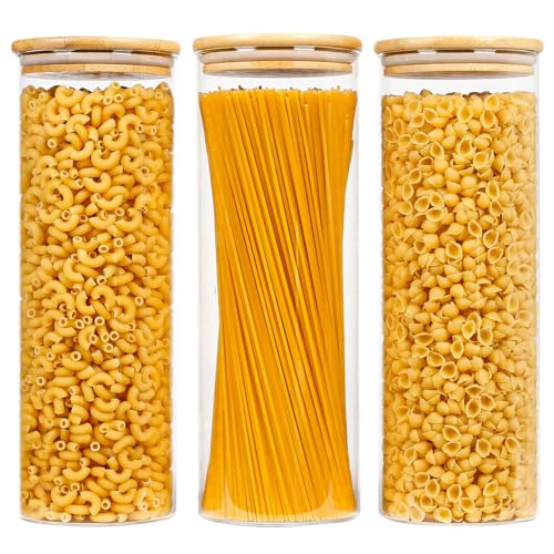 MUUKAIII Vorratsgläser mit Deckel Luftdicht, 3er Set 2200ml Vorratsdosen Glas, Vorratsglas mit Holzdeckel, Aufbewahrungsgläser Küche, Glasbehälter für Spaghetti, Gewürze, Nuss, Körner, Aufbewahrung von MUUKAIII