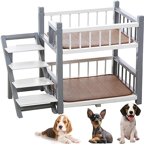 MUUNS Hund Etagenbett klein für kleine mittlere große Hunde Haustier, abnehmbare doppelte Schicht Haustier Bett mit Treppe,Grau,22x18x24 von MUUNS