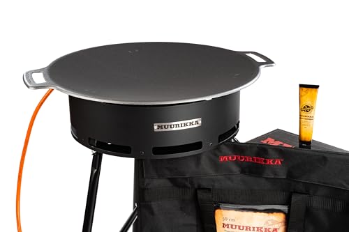 MUURIKKA Outdoor-Kochset, Gasbrenner D-350, 35cm, 2-Brennringe (mit langen Beinen, Windschutz, separat regulierbar, für Wok, Grillplatte & Paella, emailliert) mit Muurikka Grillpfanne 48 von MUURIKKA