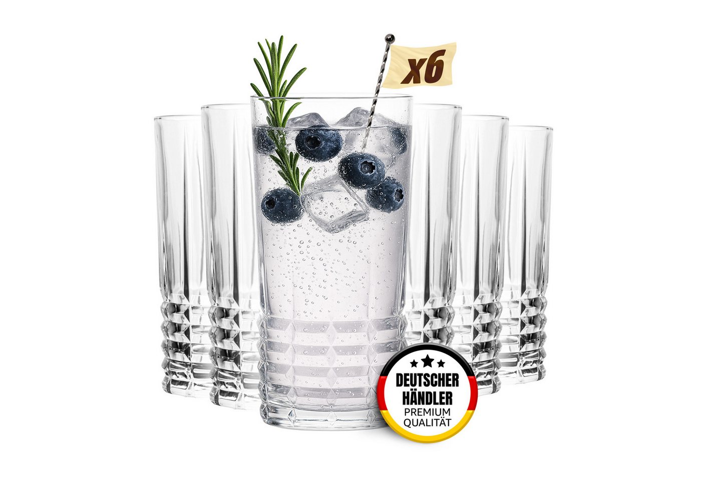 MUVELL Longdrinkglas 6er Set „Finland“ 370 ml klar, Latte Macchiato, spülmaschinenfest, feuerpoliertes kristallklares 3mm Glas, Stoßfest, Spülmaschinenfest, 3 mm Glasstärke MUVELL Longdrinkglas 6er Set „Finland“ 370 ml klar, Latte Macchiato, spülmaschinenfest, feuerpoliertes kristallklares 3mm Glas, Stoßfest, Spülmaschinenfest, 3 mm Glasstärke von MUVELL