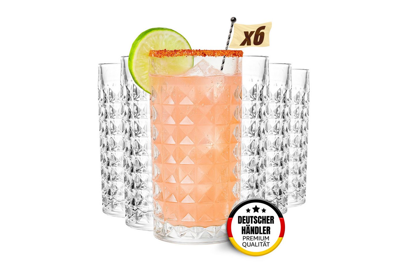 MUVELL Longdrinkglas 6er Set „Mexico“ 320 ml klar, Cocktail, spülmaschinenfest, feuerpoliertes kristallklares 3mm Glas, Stoßfest, Spülmaschinenfest, 3 mm Glasstärke MUVELL Longdrinkglas 6er Set „Mexico“ 320 ml klar, Cocktail, spülmaschinenfest, feuerpoliertes kristallklares 3mm Glas, Stoßfest, Spülmaschinenfest, 3 mm Glasstärke von MUVELL