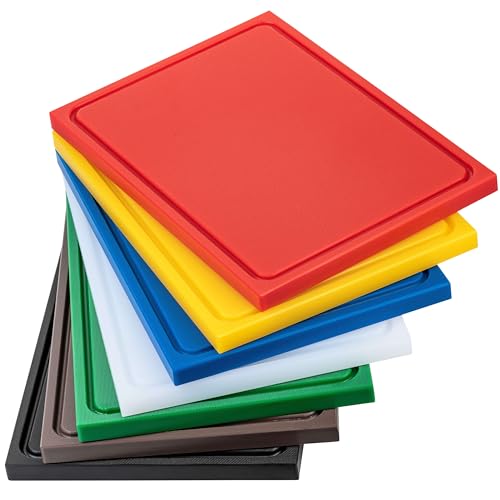MUVELL stabiles Kunststoff Schneidebrett Set (7x Hackbretter) | 60x40x2 cm | Spülmaschinenfest, EXTRA dick, messerschonend | HACCP Küchenbrett | Schneidbrett mit Saftrille von MUVELL