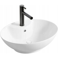 Ovales Aufsatzwaschbecken aus weißer Keramik, glänzend, mit Überlauföffnung von MUVU
