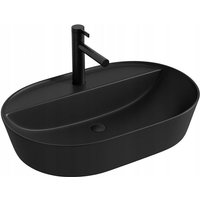 Ovales Waschbecken aus Keramik, schwarz, mit Loch, 60 cm Ovales Waschbecken aus Keramik, schwarz, mit Loch, 60 cm von MUVU