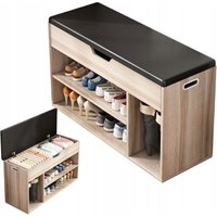 Schuhschrank mit Sitzfläche aus Holz, Stauraum, 2 Einlegeböden, zu öffnen, helle Eiche Schuhschrank mit Sitzfläche aus Holz, Stauraum, 2 Einlegeböden, zu öffnen, helle Eiche von MUVU