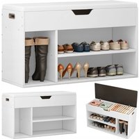 Schuhschrank mit Sitzfläche aus Holz, Stauraum, 3 Einlegeböden, zu öffnen, weiß, 80 cm von MUVU