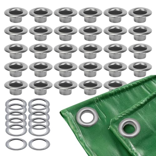 MUWINC Breitkragen-Messing-ösen Set, 100 Sets Ringösen, 8mm Innendurchmesser, Für Planen, Vorhänge & DIY-Projekte (Anthrazit) von MUWINC