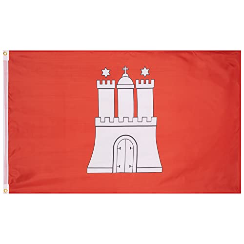MUWO Flagge 16 deutsche Bundesländer + Mallorca 90 x 150 cm, doppelseitige Gartenflagge, wetterbeständige Fanflagge, Polyester Länderflagge Deutschland, mit Metallösen. (Hamburg) von MUWO
