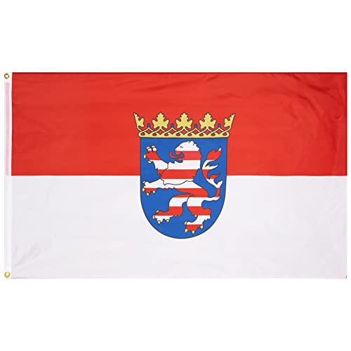 MUWO Flagge 16 deutsche Bundesländer + Mallorca 90 x 150 cm, doppelseitige Gartenflagge, wetterbeständige Fanflagge, Polyester Länderflagge Deutschland, mit Metallösen. (Hessen) von MUWO