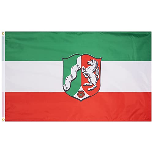 MUWO Flagge 16 deutsche Bundesländer + Mallorca 90 x 150 cm, doppelseitige Gartenflagge, wetterbeständige Fanflagge, Polyester Länderflagge Deutschland, mit Metallösen. (Nordrhein-Westfalen) von MUWO