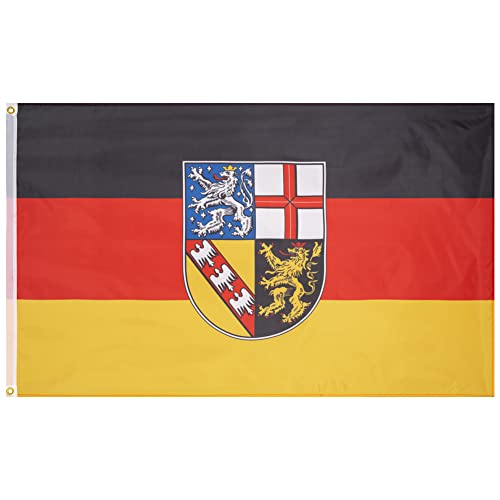 MUWO Flagge 16 deutsche Bundesländer + Mallorca 90 x 150 cm, doppelseitige Gartenflagge, wetterbeständige Fanflagge, Polyester Länderflagge Deutschland, mit Metallösen. (Saarland) von MUWO