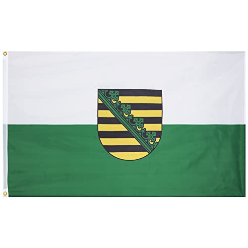 MUWO Flagge 16 deutsche Bundesländer + Mallorca 90 x 150 cm, doppelseitige Gartenflagge, wetterbeständige Fanflagge, Polyester Länderflagge Deutschland, mit Metallösen. (Sachsen) von MUWO