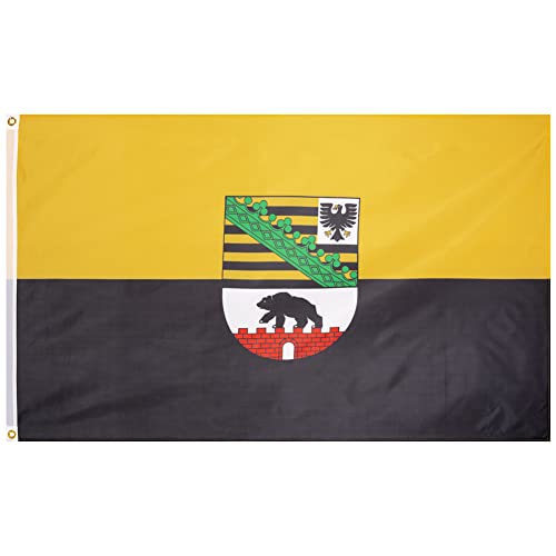 MUWO Flagge 16 deutsche Bundesländer + Mallorca 90 x 150 cm, doppelseitige Gartenflagge, wetterbeständige Fanflagge, Polyester Länderflagge Deutschland, mit Metallösen. (Sachsen-Anhalt) von MUWO