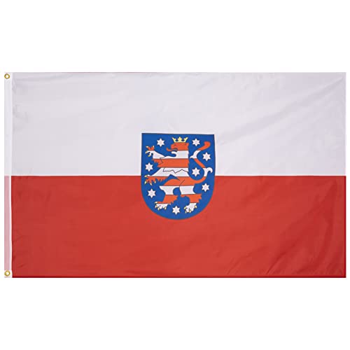 MUWO Flagge 16 deutsche Bundesländer + Mallorca 90 x 150 cm, doppelseitige Gartenflagge, wetterbeständige Fanflagge, Polyester Länderflagge Deutschland, mit Metallösen. (Thüringen) von MUWO