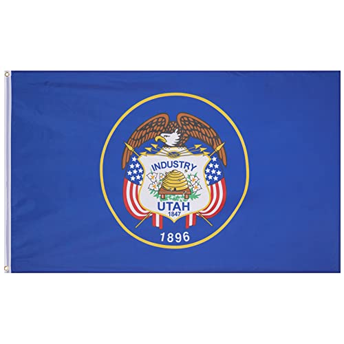 MUWO Flagge America Edition 90 x 150 cm, doppelseitige Gartenflagge, wetterfeste Fanflagge, Fußballflagge Polyester der 50 Vereinigten Staaten, USA-Bundesstaaten mit Ösen (Utah) von MUWO