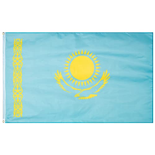 MUWO Flagge Nations Together 90 x 150 cm Nationalmanschaften, doppelseitige Gartenflagge, wetterfeste Fanflagge, Fußballflagge Polyester Länderfagge Deutschland mit Ösen (Kasachstan) von MUWO