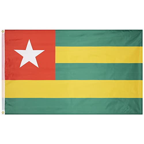 MUWO Flagge Nations Together 90 x 150 cm Nationalmanschaften, doppelseitige Gartenflagge, wetterfeste Fanflagge, Fußballflagge Polyester Länderfagge Deutschland mit Ösen (Togo) von MUWO