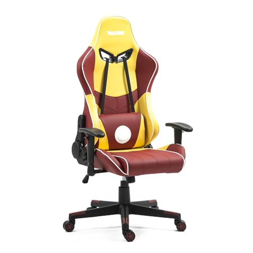 MUWO Hero E-Sports Gamingstuhl – ergonomisch mit Verstellbarer Rückenlehne (90° bis 170°), höhenverstellbarer Sitzfläche, abnehmbaren Kopf- und Rückenkissen und 360° Drehfunktion (Gelb/Rot) von MUWO