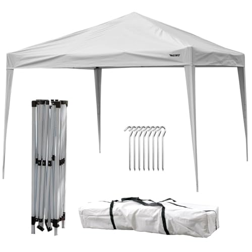 MUWO Pavilio Outdoor Faltpavillon 3×3 m, optimaler Wetterschutz. Stahlgestell mit wasserdichter Plane und UV Schutz 50+. Gartenpavillon oder Partyzelt mit 2,5 m Firsthöhe, 2,2 m Eingangshöhe (Weiß) von MUWO