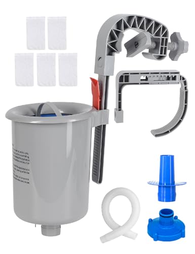 MUWOOB Aufstellbarer Pool-Skimmer – Wandhalterung & schwimmender Pool-Oberflächenskimmer für Blätter/Schmutz, passend für aufblasbare/Metallrahmen-Pools mit verstellbarer Höhenhalterung, Korb und von MUWOOB