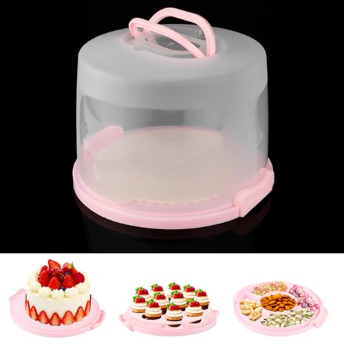 MUXHEL 10-Zoll Plastik Kuchen Transportbox, 30 x 26 x 22cm Luftdichter Tortenbox mit Griff und Deckel, Großer Tragbarer Kuchenbehälter für Torten Kekse Kuchen von MUXHEL