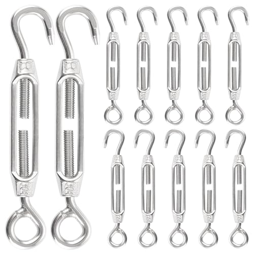 MUXHEL 12er-Set Spannschloss, spannschloss m4, seilspanner edelstahl, wäscheleinenspanner, spannschlösser, wäscheleine spanner, Spannschloss mit Haken und Öse, Spannschloss mit Öse von MUXHEL