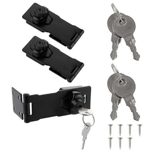 MUXHEL 3er-Set Sicherheitsüberfalle Abschließbar, 140mm Überfalle abschließbar, Überfalle mit Schloss Hasp Lock, Sicherheits Überfalle Hasp für Tür Schränke Fenster - Schwarz von MUXHEL