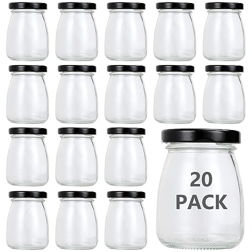 MUXHEL 20 Stück 100ml Joghurtgläser mit Schwarzen Deckel, Kleine Gläser Glasgefäß, Mini Pudding Joghurt Glasflaschen für Marmelade Honig Gelee Mousse Gewürz von MUXHEL