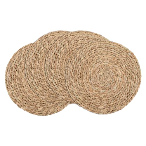 MUXHEL 4 Stück Platzteller aus Wasserhyazinthe, 30cm untersetzer Teller, Jute tischläufer rund, Tischuntersetzer, platzset rund Boho, Geflochten Runde tischset abwaschbar von MUXHEL