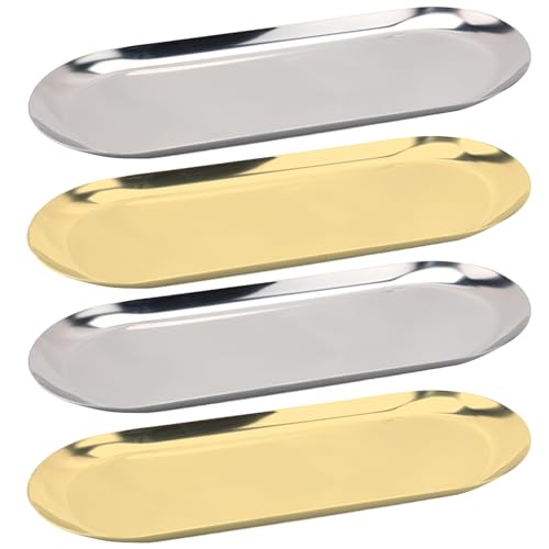 MUXHEL 4er-Set 30x12cm Tablett Gold, Edelstahl Serviertablett Gold, Goldener Teller Tablett, Servierteller Schmuckständer, Silber Dekotablett, Oval Ablageschale, Gold Servierplatte für Dessert Schmuck MUXHEL 4er-Set 30x12cm Tablett Gold, Edelstahl Serviertablett Gold, Goldener Teller Tablett, Servierteller Schmuckständer, Silber Dekotablett, Oval Ablageschale, Gold Servierplatte für Dessert Schmuck von MUXHEL