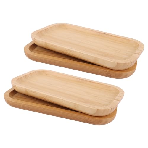 MUXHEL 4er-Set Bambus Tablett Rechteckige, 25 x 14 x 2cm Serviertablett Holz, Tablett Holz, Bambustablett, Bambus Untersetzer, Bamboo Tray für Untersetzer Tee Kaffee Kuchen von MUXHEL