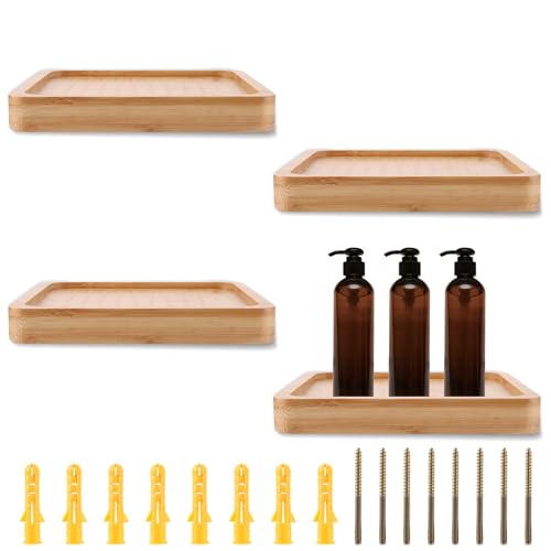 MUXHEL 4er Set schweberegal Holz, 15x15x2CM wandregal Holz, Wandboard holzregal, regalbrett Holz Hängeregale für Bad, Schlafzimmer, Küche, Büro, Wohnzimmer, Vintagebraun von MUXHEL