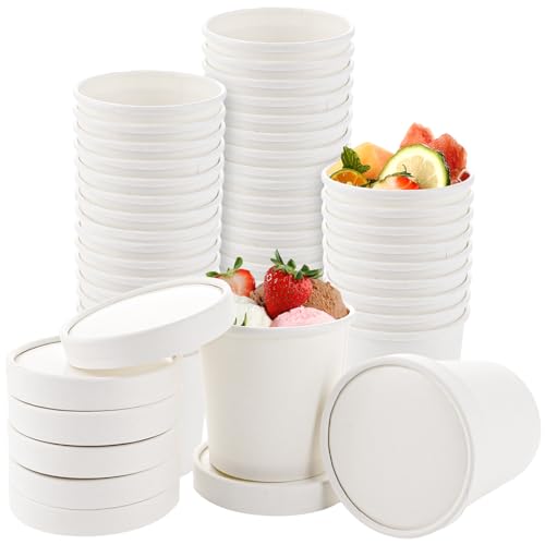 MUXHEL 50 Stück 12oz Pappbecher, 360ml Pappbecher mit Deckel, Suppenbecher, Einweg Eisbecher Pappe, Speisebecher Papier, Suppenbecher to Go mit Deckel, Pappbecher Speisebecher für Eiscreme, Suppe von MUXHEL