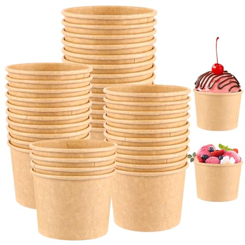 MUXHEL 50er-Set Eisbecher aus Pappe, 240ml / 8oz Kraftpapier Suppenbecher, Waffelbecher, Eisschalen, Dessertschalen Becher, Eisbecher Waffel, Eis Pappbecher, Speisebecher braun für Dessert Joghurt von MUXHEL