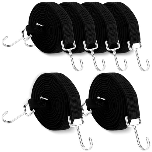 MUXHEL 6 Stück 3m Spanngummi mit Haken, 3cm Breit Verstellbar Spanngurte Expander mit Metallhaken, Extra Stark Flach Gepäckspanner Gummiseil für Garten Fahrrad Auto Tarps Camping - Schwarz von MUXHEL