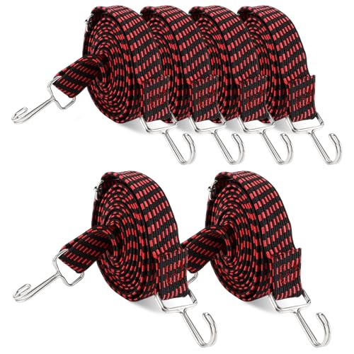 MUXHEL 6 Stück 3m Spanngummi mit Haken, 3cm Breit Verstellbar Spanngurte Expander mit Metallhaken, Extra Stark Flach Gepäckspanner Gummiseil für Garten Fahrrad Auto Tarps Camping von MUXHEL